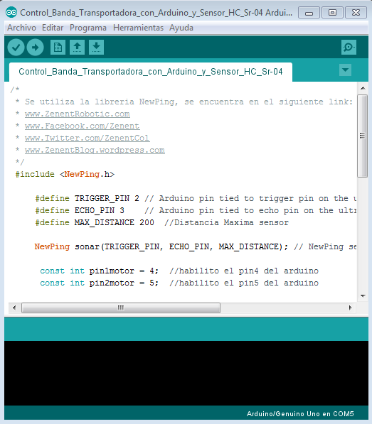 Código Control Banda Transportadora con Sensor HC Sr-04 & Arduino
