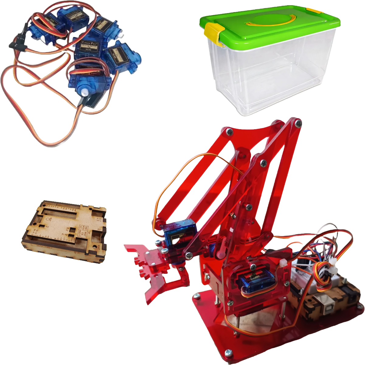 Brazo Robótico MeArm con Servomotores – Rojo