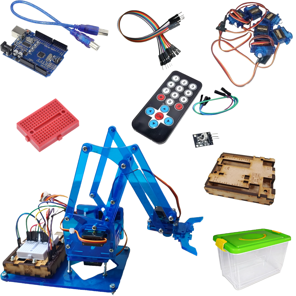 Brazo Robotico Mearm Azul Kit Control Remoto + Arduino Uno