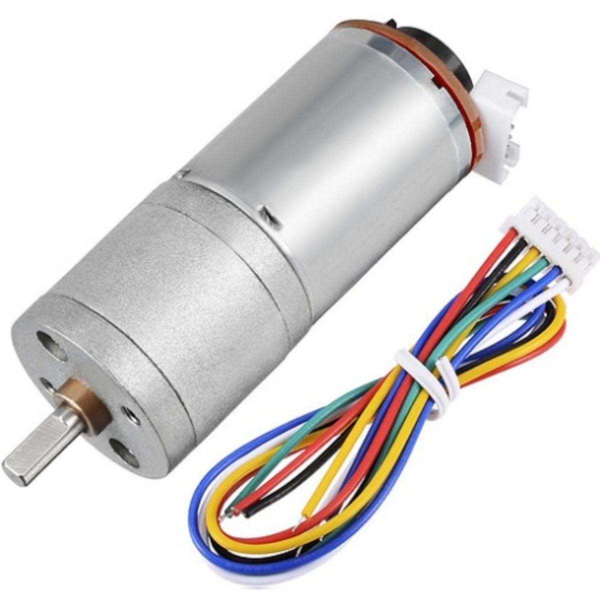 Motorreductor 25GA370 12 V 100 RPM con Encoder (A/B) – Eje 4 mm • Metal Gear • Arduino/ESP32-Ready