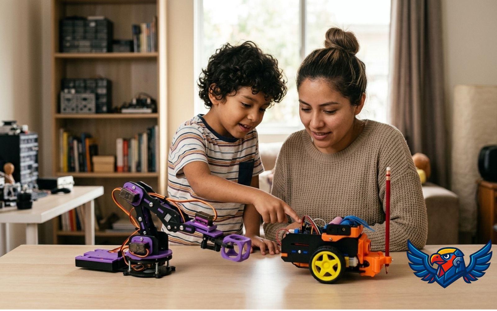 Niño eligiendo entre varios robots