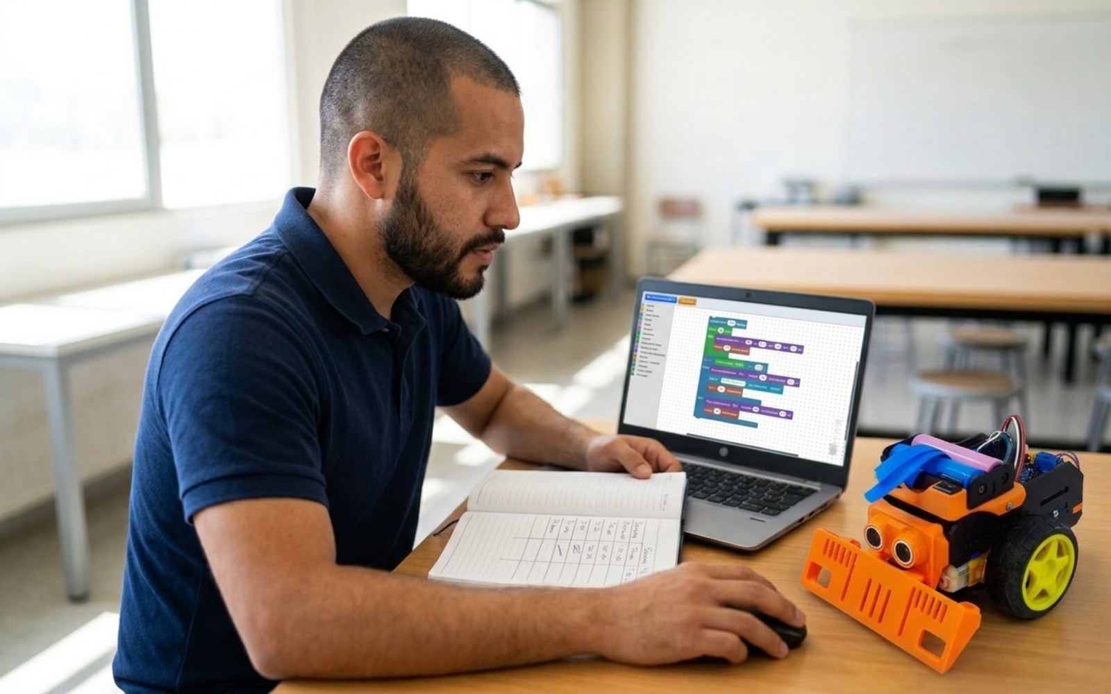 Planeación de clase con el robot en la mesa