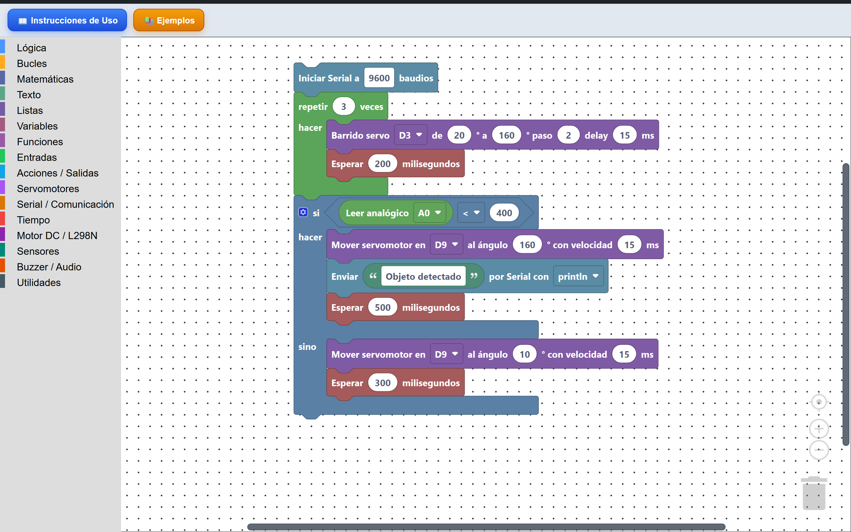 Editor de programación por bloques de VORLUN