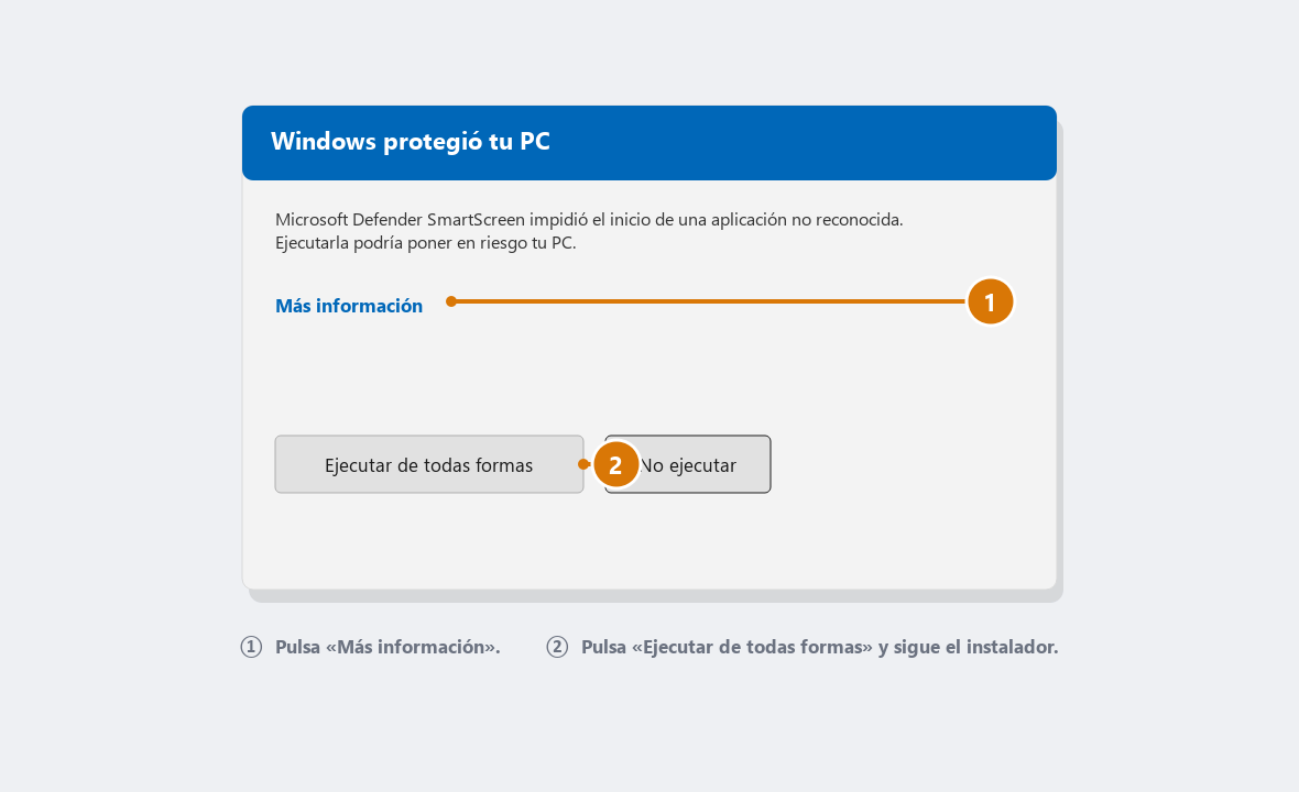 Aviso de Windows: Más información y luego Ejecutar de todas formas