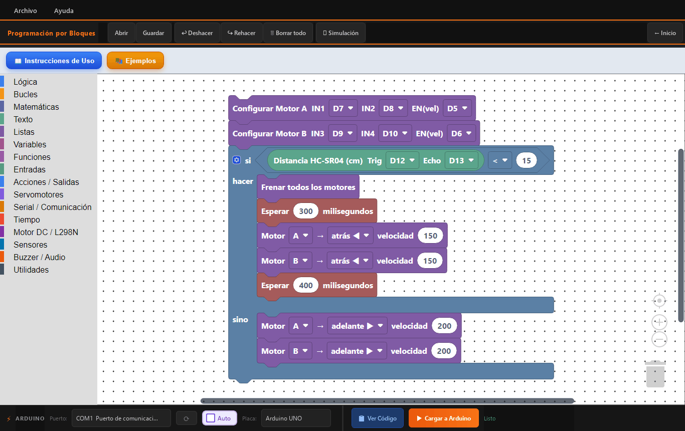 Editor de programación por bloques de VORLUN